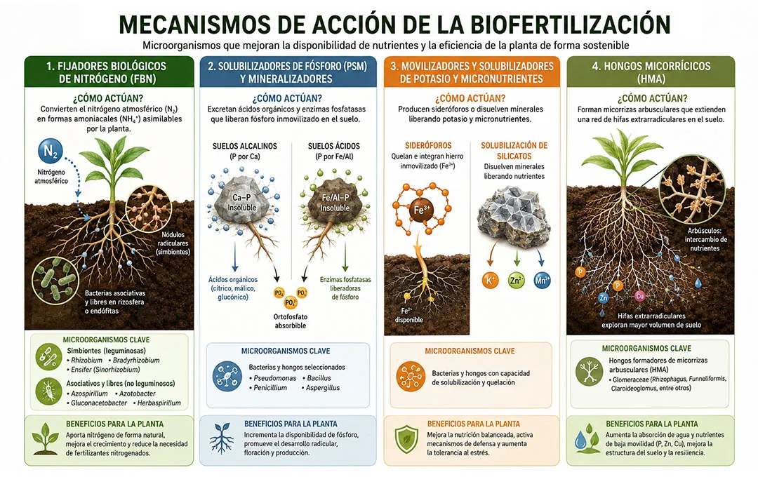 Mecanismos de acción de la biofertilización Mecanismos de acción de la biofertilización