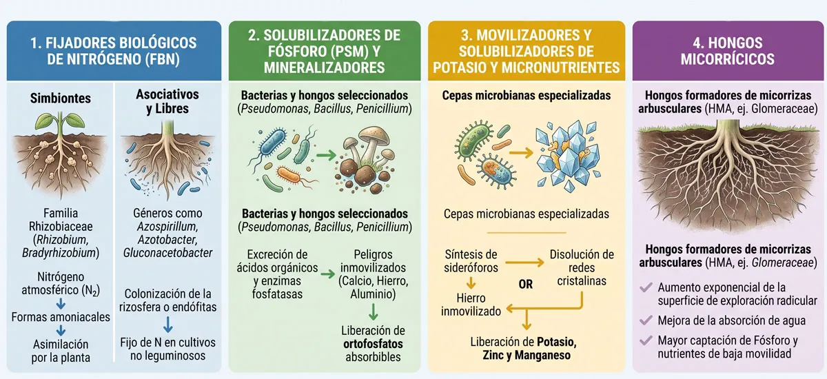 Tipos de microorganismos para biofertilización